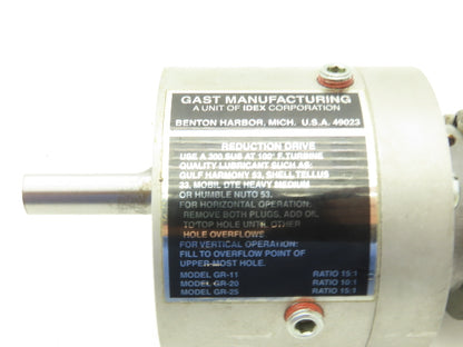 Gast 1UP-NRV-4-GR11 Pneumatic Air Motor 15:1 Gear Ratio 400 RPM 1/3Hp