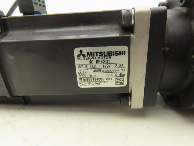 Mitsubishi HC-MF43G1 AC Servo Gearmotor 12:1 Reducer 250RPM 122V 3Ph Inline