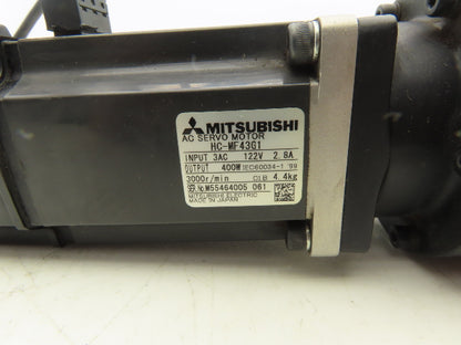 Mitsubishi HC-MF43G1 AC Servo Gearmotor 12:1 Reducer 250RPM 122V 3Ph Inline