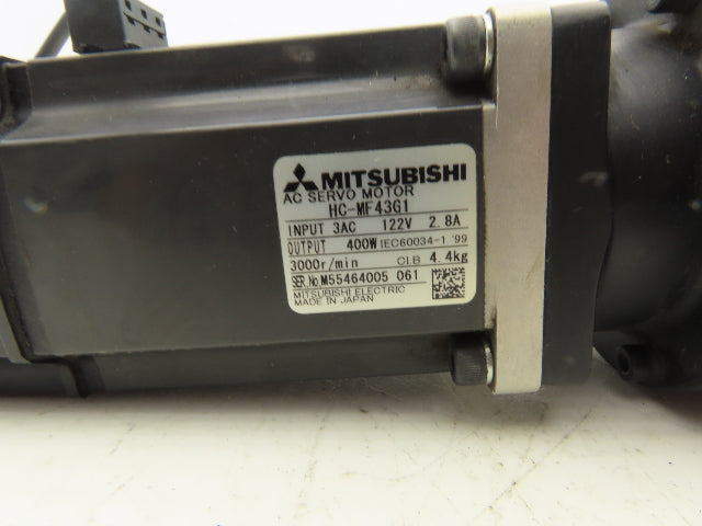 Mitsubishi HC-MF43G1 AC Servo Gearmotor 12:1 Reducer 250RPM 122V 3Ph Inline