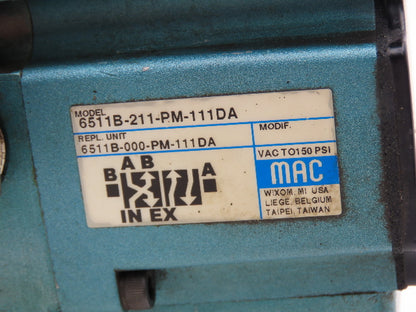 MAC 6511B-211-PM-111DA Pneumatic Solenoid Valve W/Base 150PSI 120VAC PME-111DABE