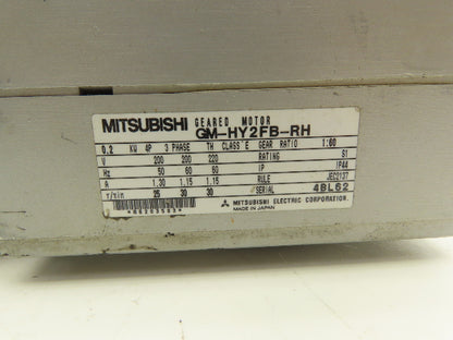 Mitsubishi GM-HY2FB-RH AC Gearmotor 60:1 Reducer 0.2kW 30rpm w/Brake 25mm Hollow
