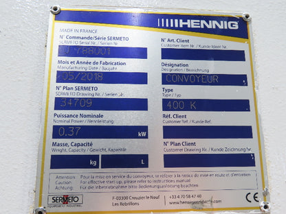 Hennig 21' Incline Chip Conveyor 14"W Scraper Chain 15' 2" Infeed 62"Discharge