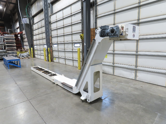 Hennig 21' Incline Chip Conveyor 14"W Scraper Chain 15' 2" Infeed 62"Discharge
