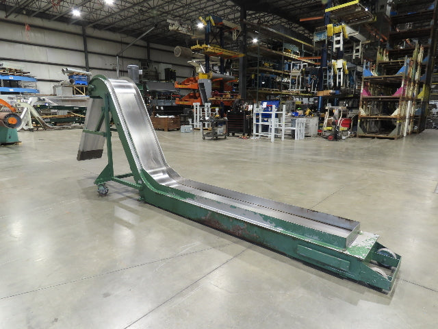 Livonia 20"W x 16' 10" Magnetic Incline Chip Conveyor 97" Infeed 12"Discharge