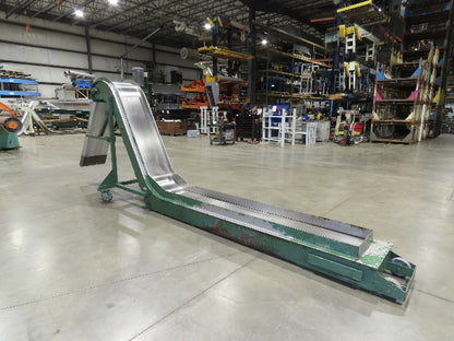 Livonia 20"W x 16' 10" Magnetic Incline Chip Conveyor 97" Infeed 12"Discharge