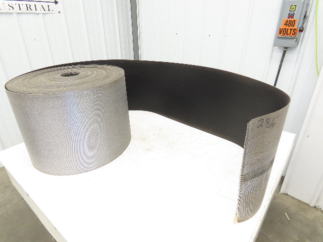 15.5"W x 286' Grooved Conveyor Belt 2-Ply Black Ribbed PVC Rubber Grip Top 286Ft