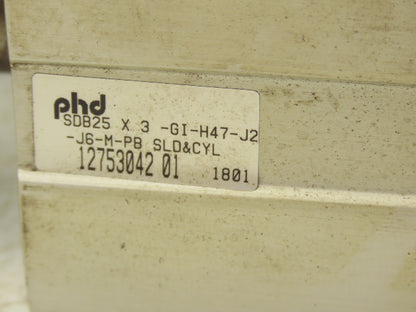 PHD SDB25X3-GI-H47-J2-J6-M-PB Linear Guided Pneumatic Air Cylinder 3" Stroke