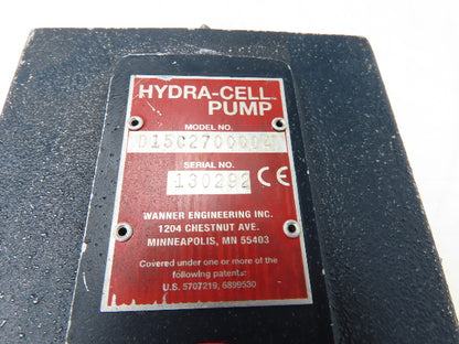 Wanner Hydra-Cell D15C2700004 Brass Diaphragm Pump 	1-1/4"x 3/4"NPT D15 Series