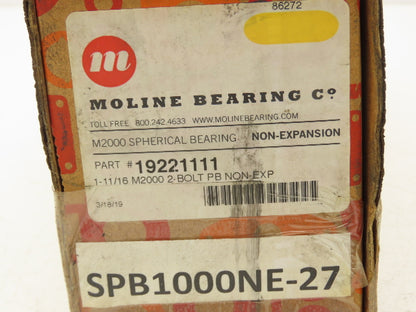 Moline 19221111 Pillow Block Bearing Heavy Duty SKF 1-11/16" Bore Set Screw