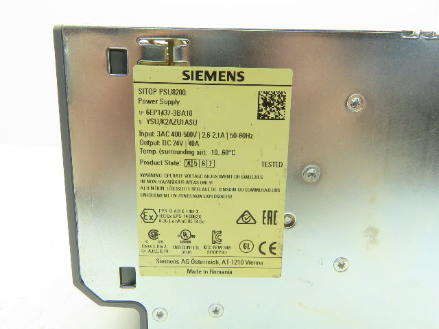 Siemens SITOP PSU8200 Power Supply DC 24V 40A 3PH 400-500V Input 6EP1437-3BA10