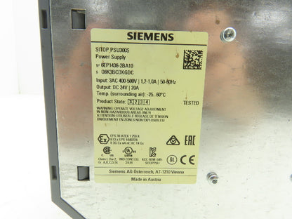 Siemens 6EP1436-2BA10 Power Supply DC 24V 20A 3PH 400-500V Input SITOP PSU300S