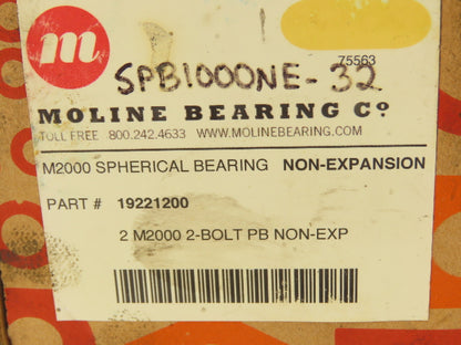 Moline 19221200 Heavy Duty Pillow Block Bearing Timken 2" Bore Set Screw Lock