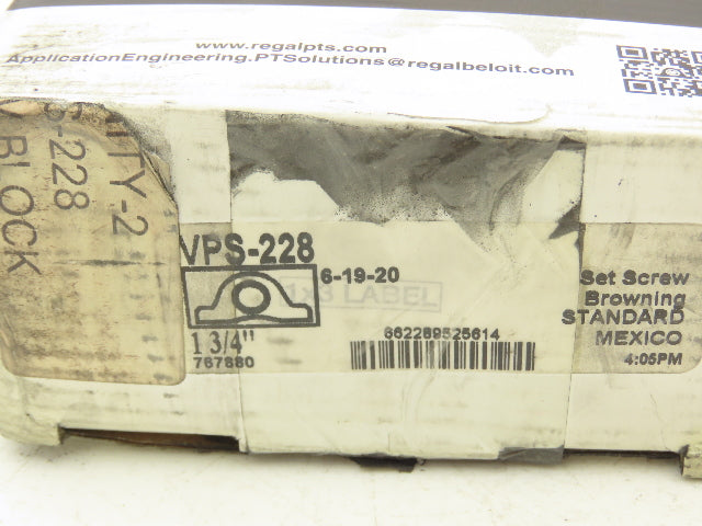 Browning VPS-228 Pillow Block Ball Bearing Unit 1-3/4" Bore Set Screw Locking