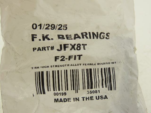 FK JFX8T Ball Joint Spherical Rod End 1/2" Bore 1/2-20" RH Threaded Lot of 4