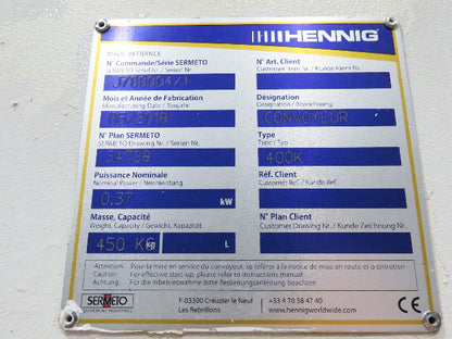 Hennig 21' 9" Incline Chip Conveyor 14" Scraper Chain 18' 9" Infeed 63"Discharge