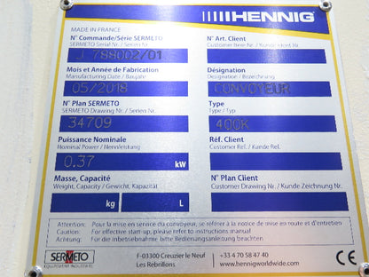 Hennig 21' Incline Chip Conveyor 14"W Scraper Chain 15' 2" Infeed 62"Discharge