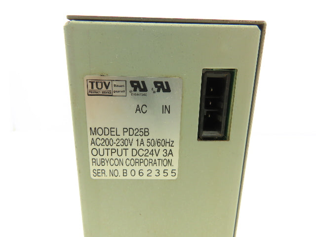 Rubycon Corporation PD25B Power Supply 24VDC 3A Output 200-230V 1A Input