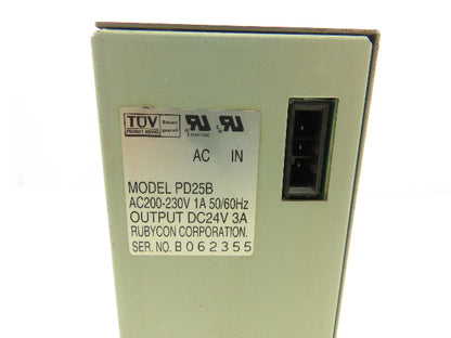 Rubycon Corporation PD25B Power Supply 24VDC 3A Output 200-230V 1A Input