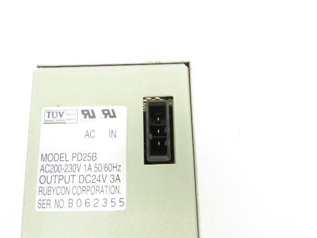 Rubycon Corporation PD25B Power Supply 24VDC 3A Output 200-230V 1A Input
