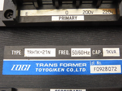 Toyogiken TRH1K-21N Togi Stepdown Control Transformer 1kva HV 220 LV 110