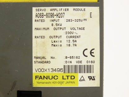 Fanuc A06B-6096-H207 Servo Amplifier Module 283-325V 8.5 kW Series E