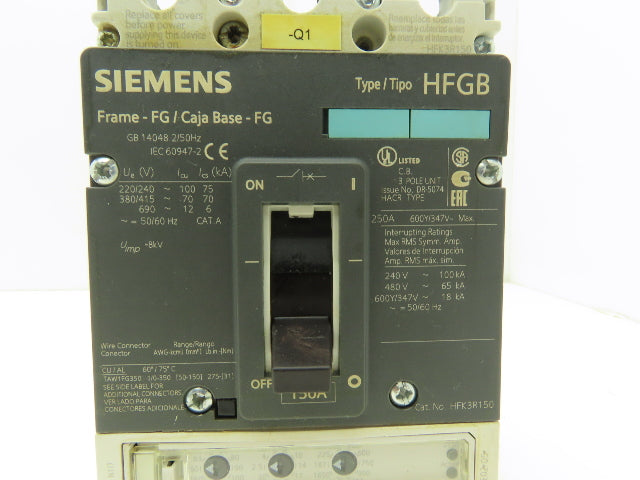 Siemens HFK3R150 Circuit Breaker Type HFGB 150A NEMA with operator