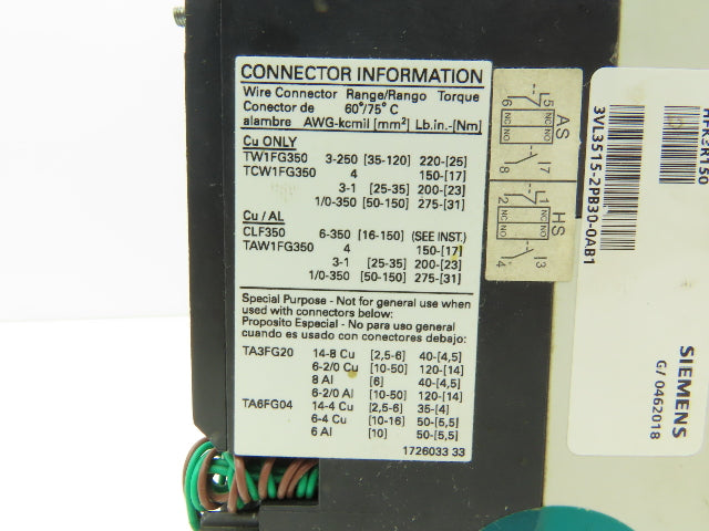 Siemens HFK3R150 Circuit Breaker Type HFGB 150A NEMA with operator