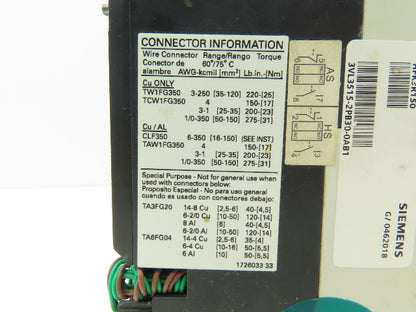 Siemens HFK3R150 Circuit Breaker Type HFGB 150A NEMA with operator