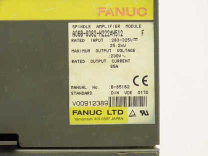 Fanuc A06B-6082-H222#H512 Spindle Amplifier Module 325V 25.2 kw 3Ph Series F