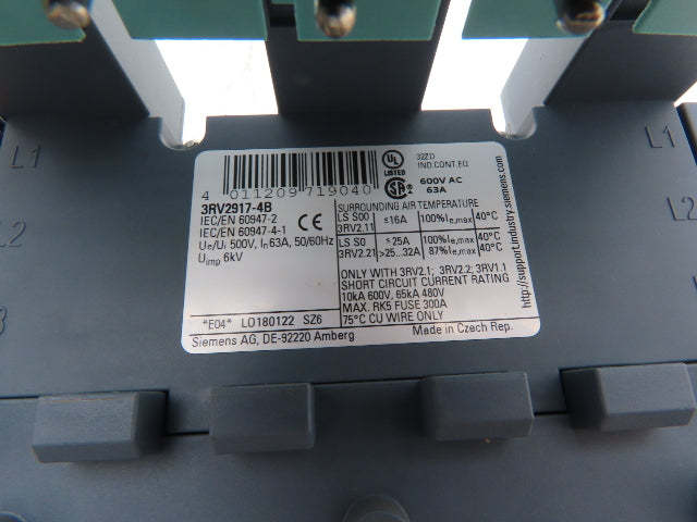 Siemens 3RV2917-1A | 3RV2917-4A | 3RV2917-4B 3 Phase Circuit Breaker Busbar Assy