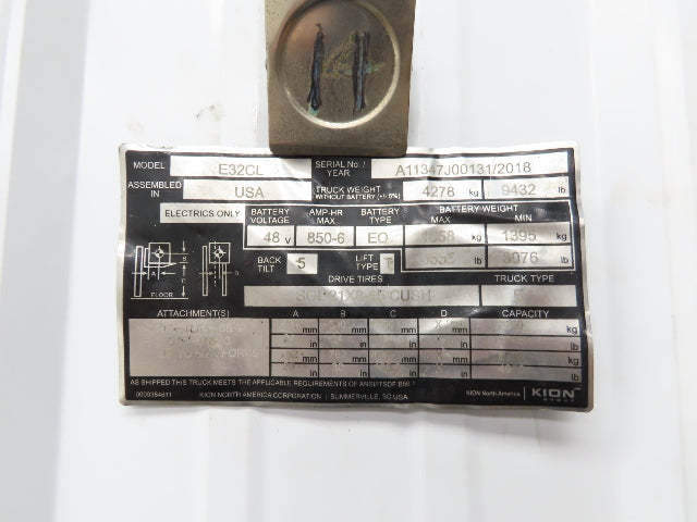 Linde 12855421000 Forklift Steering Wheel & Column W/Horn Removed From E32CL