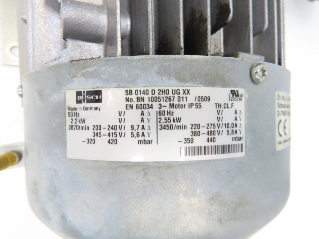 Busch SB 0140 D 2H0 UG XX Side Channel Vacuum Blower 2.5kw 230/480V 3PH Oil-Less