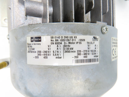 Busch SB 0140 D 2H0 UG XX Side Channel Vacuum Blower 2.5kw 230/480V 3PH Oil-Less