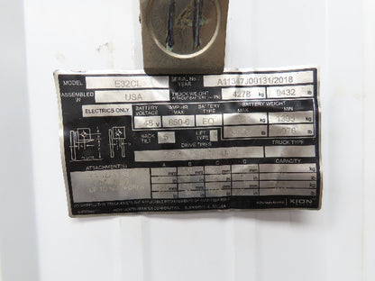 Linde E32CL Forklift Mast Class III 3 Stage 4 Lever 190" Lift 3655 lbs Max
