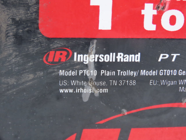 Ingersoll Rand PT010 1-Ton 2000Lb Manual Plain Push Trolley 3"-8" Beam