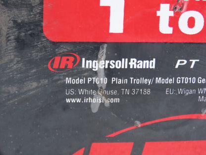 Ingersoll Rand PT010 1-Ton 2000Lb Manual Plain Push Trolley 3"-8" Beam