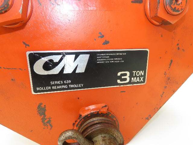 CM 639 Series 3-Ton 6000Lb Manual Roller Bearing Push Trolley 3"-5-1/2" Beam