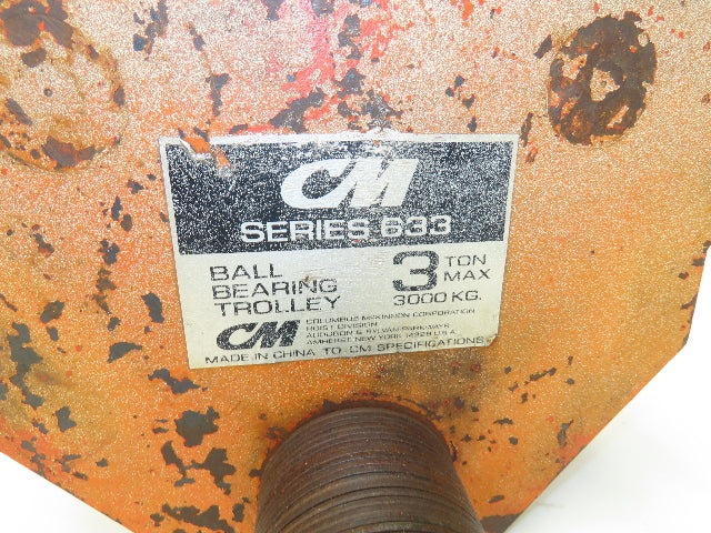 CM 633 Series 3-Ton 6000Lb Manual Roller Bearing Push Trolley 3-1/4"-8" Beam