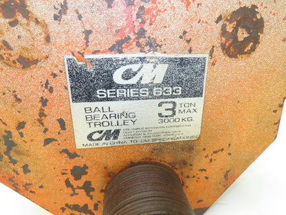 CM 633 Series 3-Ton 6000Lb Manual Roller Bearing Push Trolley 3-1/4"-8" Beam