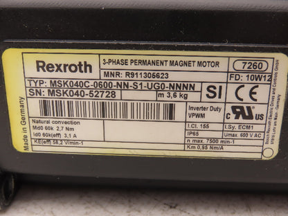 Rexroth MSK040C-0600-NN-S1-UG0-NNNN Permanent Magnet Servo Motor 600V 3PH