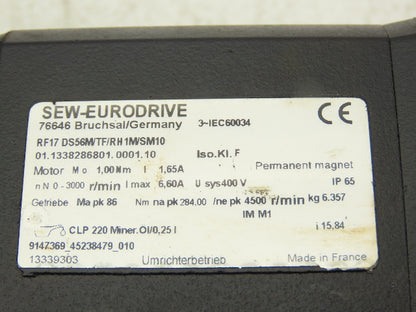 Sew Eurodrive RF17 DS56M/TF/RH1M/SM10 Servo Gear Motor 15.84 Ratio -Broken Plug-