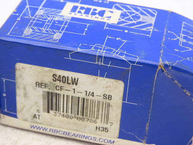 RBC S40LW Flat Cam Follower 1.25" Roller Dia x .75" Width .5" Stud Lot of 6