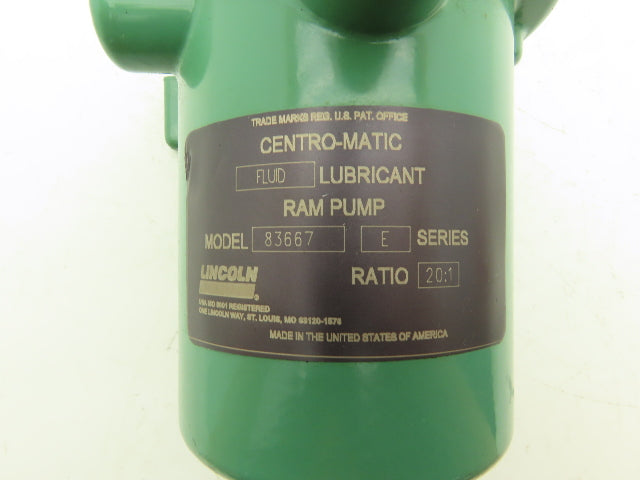 Lincoln 83667 Centro-Matic Pneumatic RAM 20:1 Grease Pump Lubricator 1/4" NPT