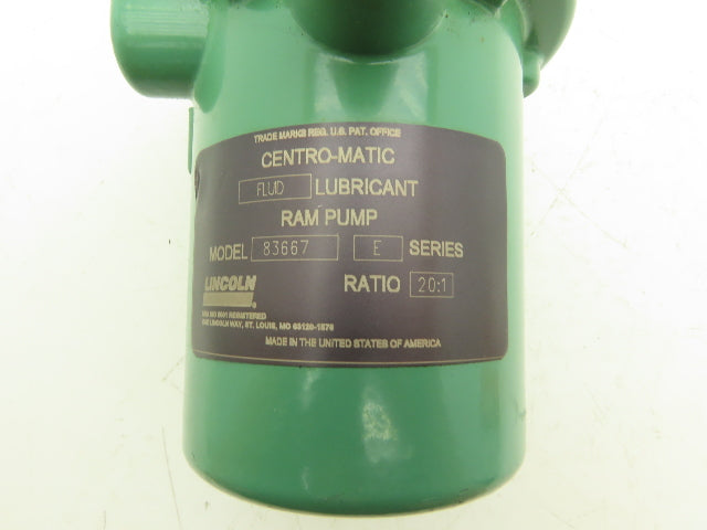 Lincoln 83667 Centro-Matic Pneumatic RAM 20:1 Grease Pump Lubricator 1/4" NPT