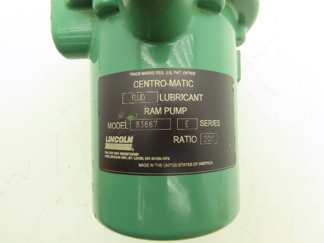 Lincoln 83667 Centro-Matic Pneumatic RAM 20:1 Grease Pump Lubricator 1/4" NPT