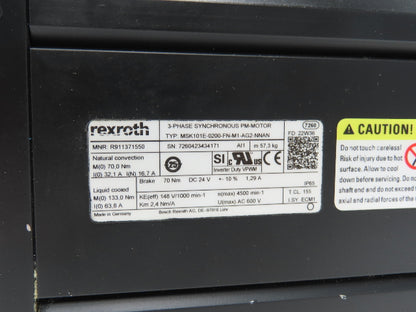 Rexroth MSK101E-0200-FN-M1-AG2-NNAN Servo Motor 600VAC 3PH Liquid Cooled