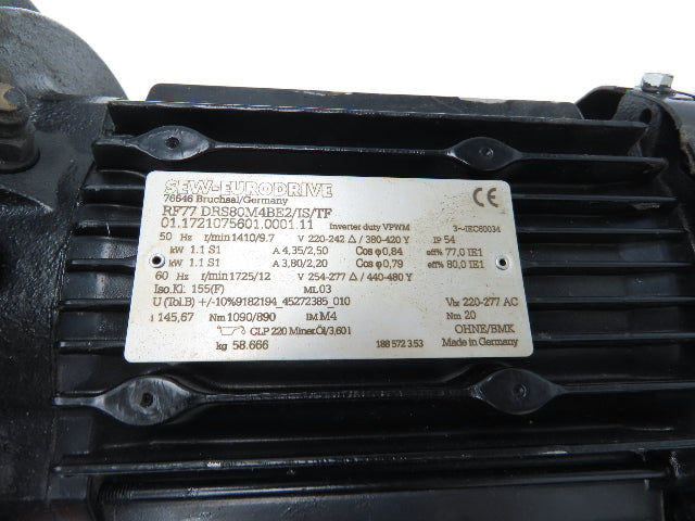 Sew Eurodrive RF77 DRS80M4BE2/IS/TF Gear Motor 1.1kw 12rpm 277/480V 145.67 Ratio