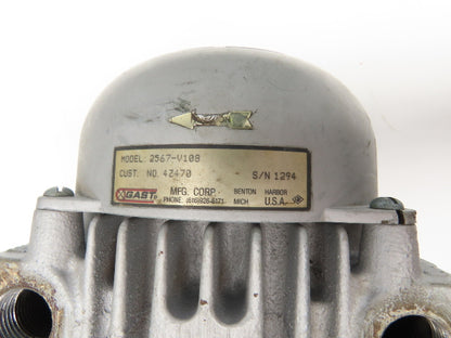 Gast 2567-V108 Rotary Vane Oil-less Vacuum Pump 1Hp 230/460V 3PH 21 CFM 3/4"NPT