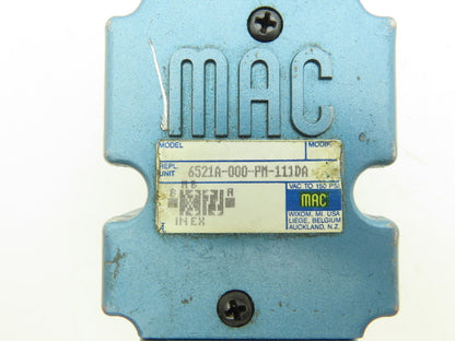 MAC 6521A-000-PM-111DA Pneumatic Solenoid Valve 4 Way 3/8"NPT 150PSI 120VAC Coil